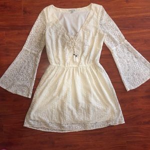 Cream Lace bell sleeve dress